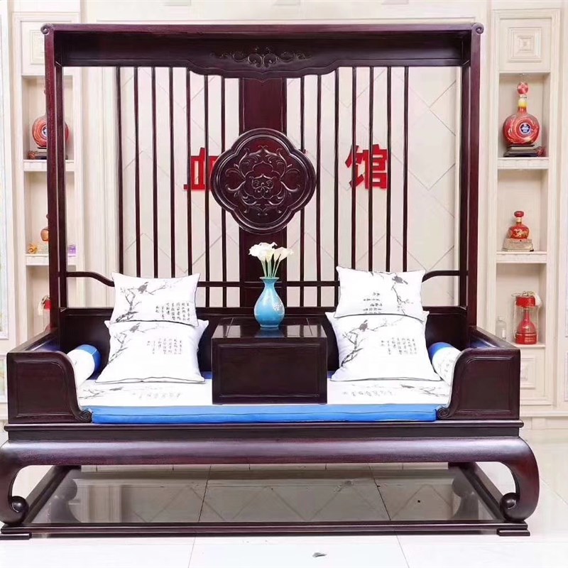 赞比亚血檀非洲小叶紫檀罗汉床睡D榻贵妃床炕几中式仿古红木家具