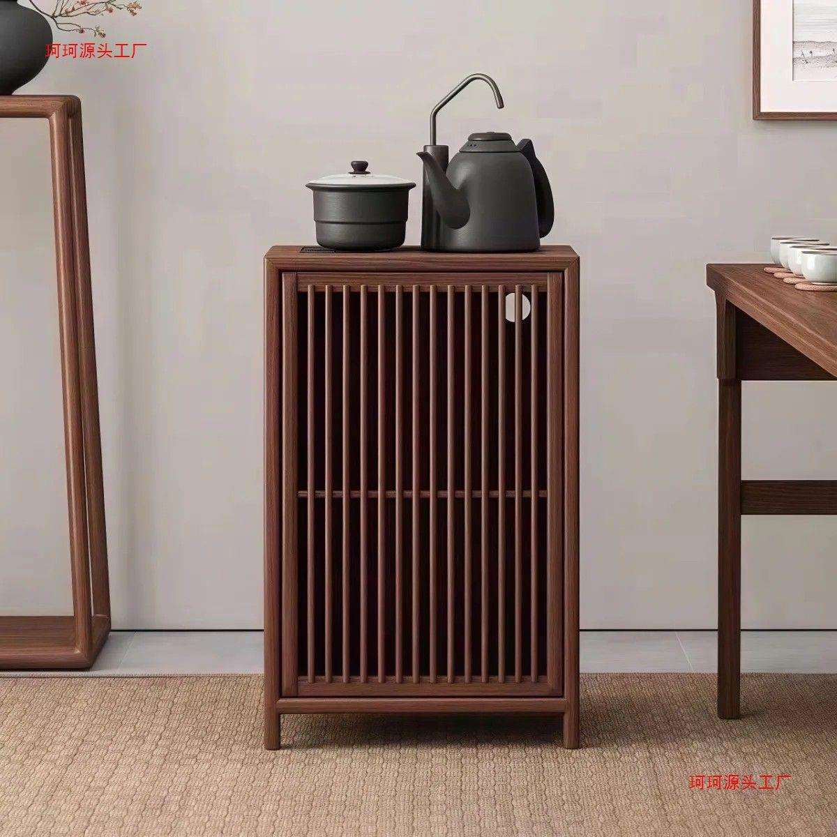 新中式茶水柜实木榆木一体简约移动家用多功能烧水储物柜客厅茶桌