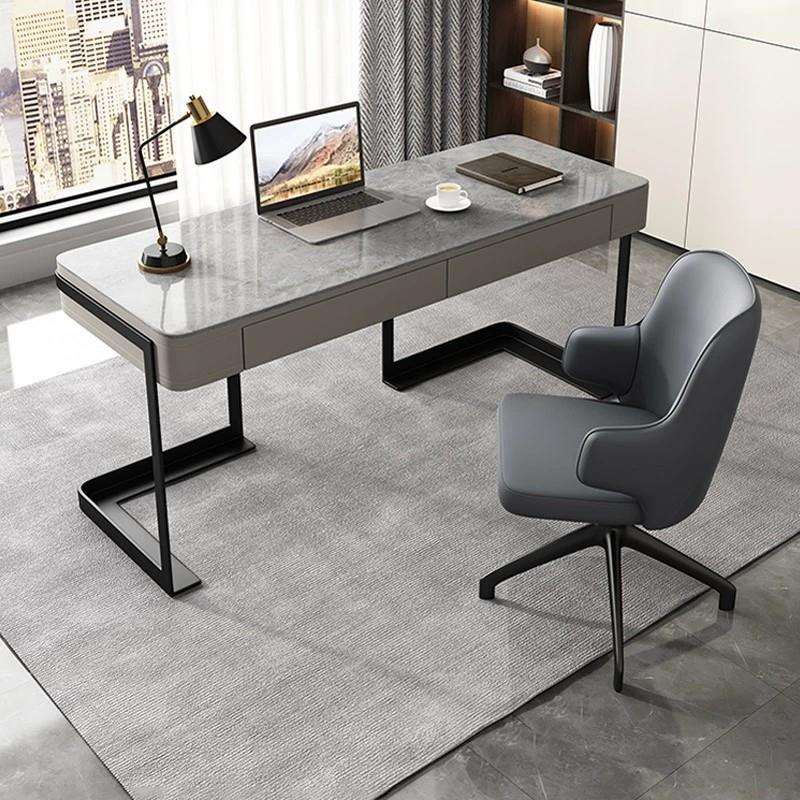 意式轻奢高端岩板书桌书椅家用现代简约小户型北欧办公写字电脑桌