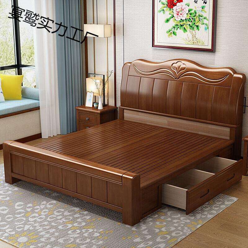 实木床1.8米主卧双人床1.5米木床高箱床1.2米大床储物床厂家直销