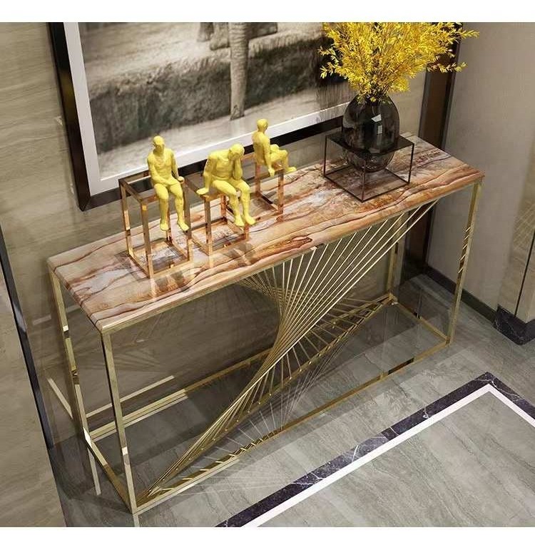后现代不锈钢玄关桌风玄关柜简约现代隔断客厅装饰条案轻奢玄关台