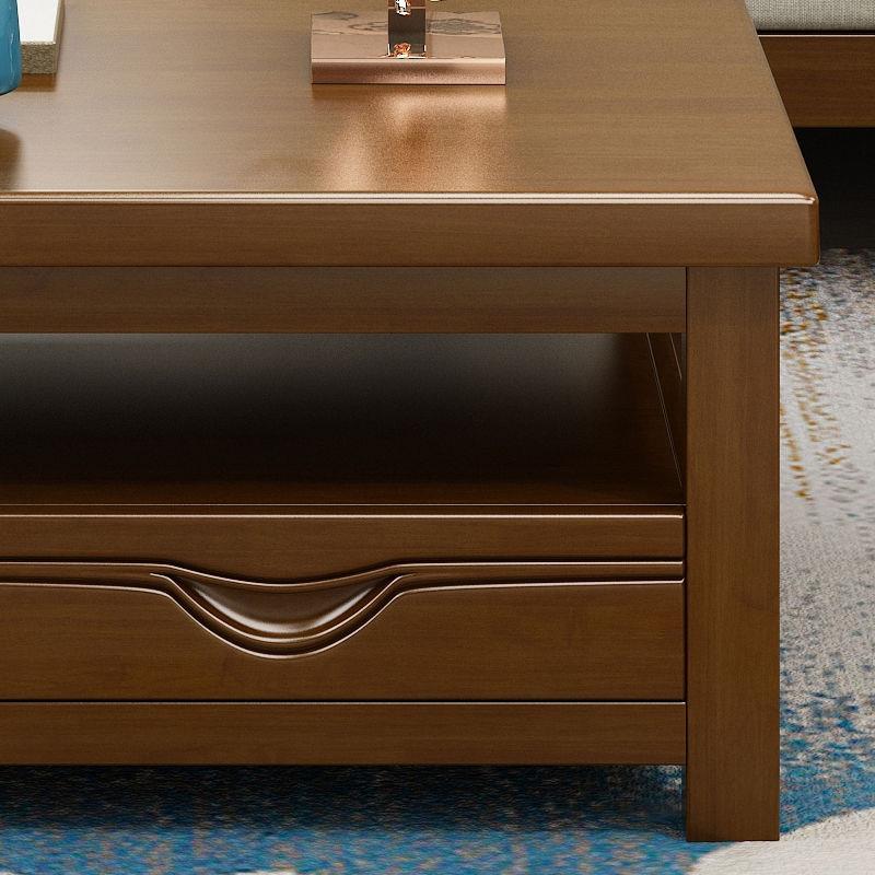 中式实木茶几简约现代客厅家具橡胶木小户型带抽屉收纳桌