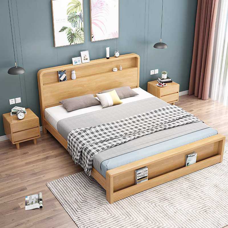 北欧实木床1.8主卧原木双人床现代简约收纳储物婚床大床工厂直销