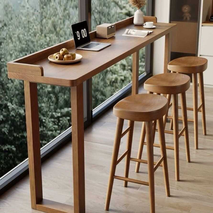 实木北欧吧台桌椅家用客厅高脚隔断长条阳台靠窗简约桌子条桌靠墙