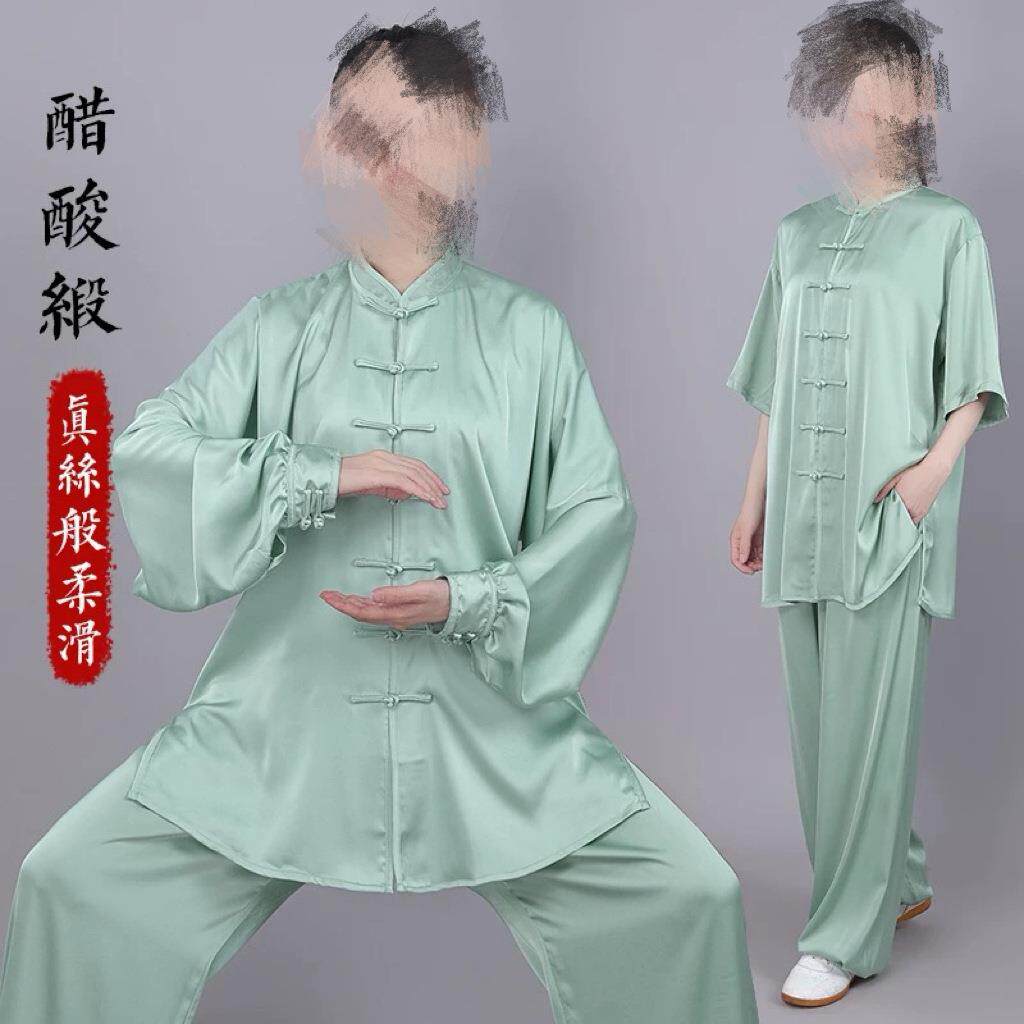 新款醋酸缎八段锦太极拳服女比赛表演练功服男春夏季凉爽高端太极
