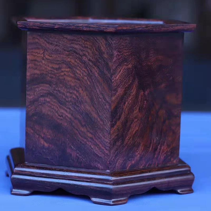 海南黄花梨紫油梨老料六角笔筒摆件工艺品文房四宝文玩装饰品