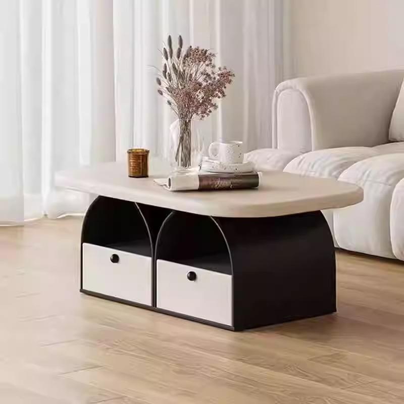奶油风轻奢圆形储物茶几客厅家用现代创意茶桌极简奶油风小桌子