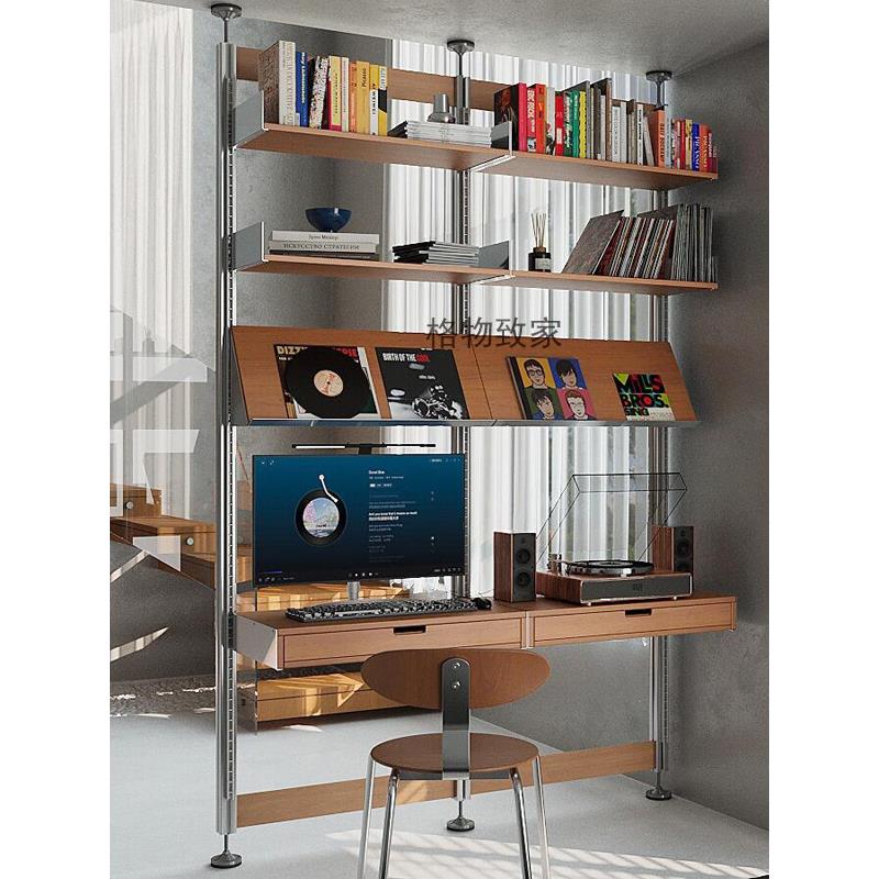 现代简约顶天立地铝型材客厅多功能置物架免打孔书架玄关收纳挂架