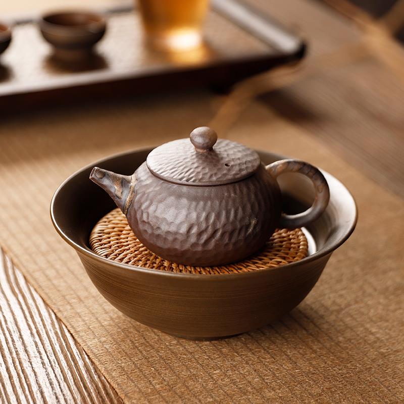 xyt藤编壶垫粗陶壶承干泡台紫砂壶养壶储水式茶壶底座壶托呈茶具
