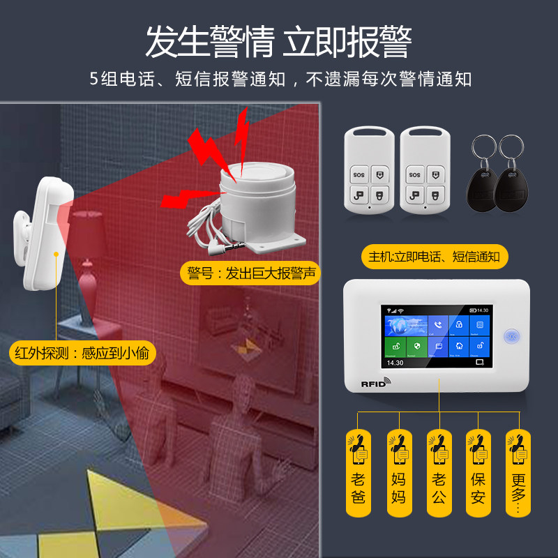 家用有线无线店铺防盗报警器GSM报警主机红外感应器WIFI报警系统