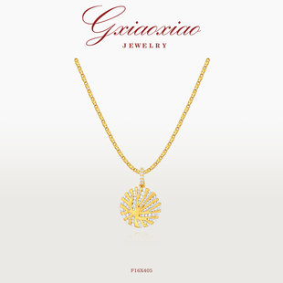 无边镶轻奢高级设计款 镀K金 双面圆形百搭项链F16X405 XIAOXIAO