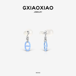 气质高级感蓝色猪鼻子耳环 925银针法式 B6H46 XIAOXIAO