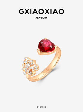G XIAOXIAO 高级红色爱心鸢尾花戒指新年礼物 F16D226