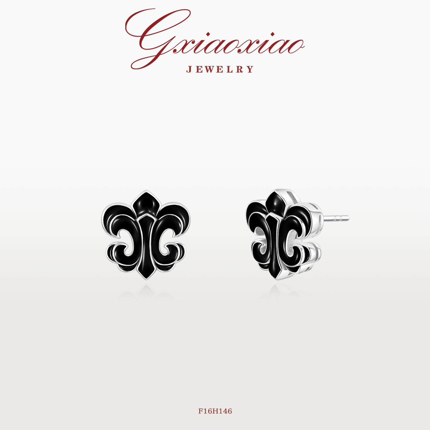 G XIAOXIAO 镀K金【墨影鸢尾花】气质高级耳环 F16H145 F16H146