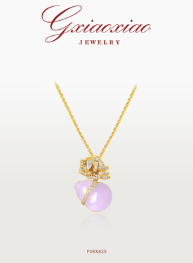 G XIAOXIAO 镀K金 新中式气质优雅玫瑰花紫色葫芦项链 F16X425