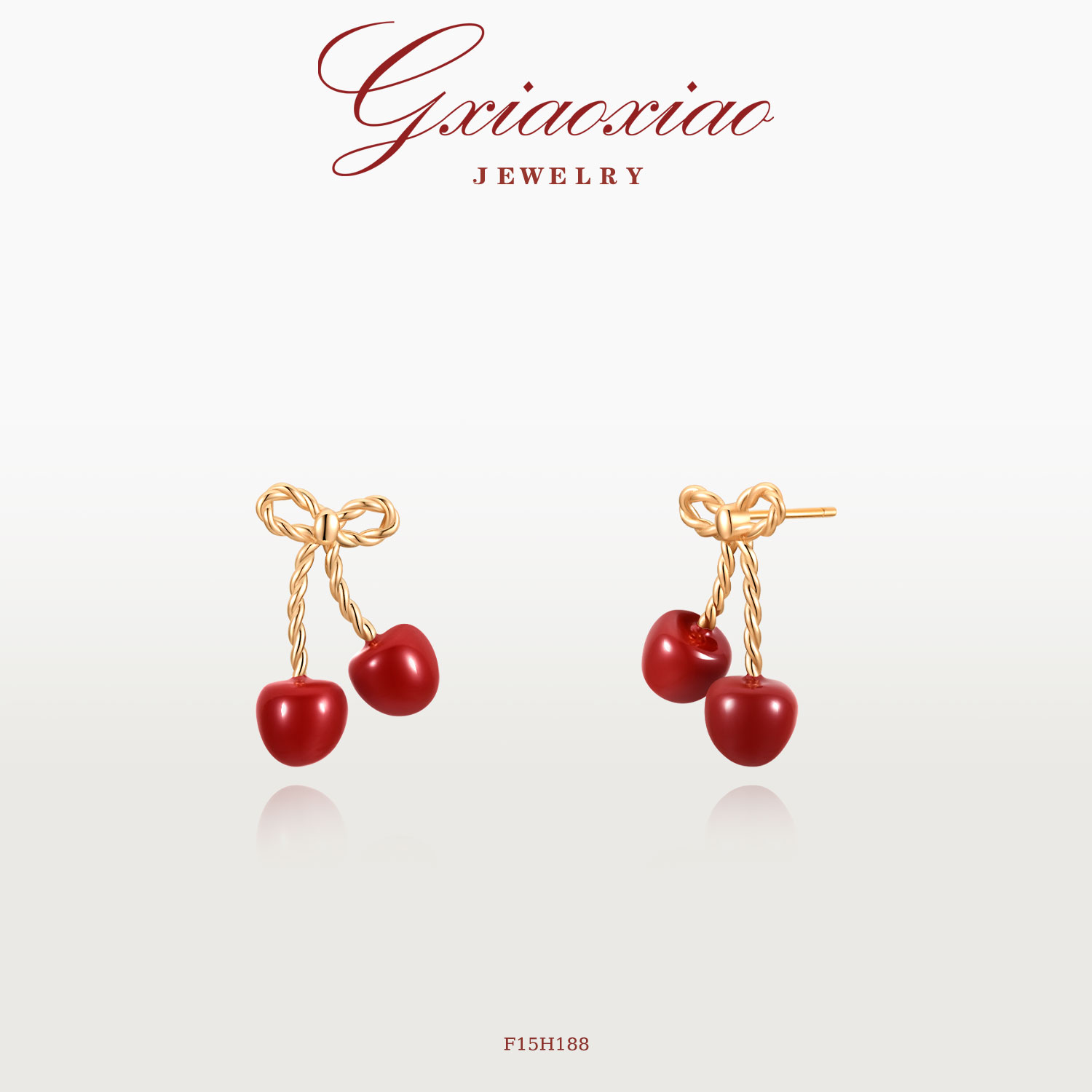 GXIAOXIAO红色樱桃蝴蝶结耳环