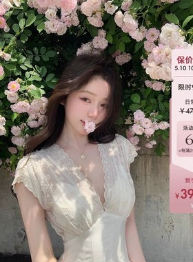 陈佳楠NNS纯白美神裙60支莱赛尔天丝 重工蕾丝拼接收腰连衣裙