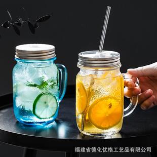 波米欧利进口公鸡杯梅森杯瓶带盖咖啡玻璃杯创意果汁啤酒饮料杯