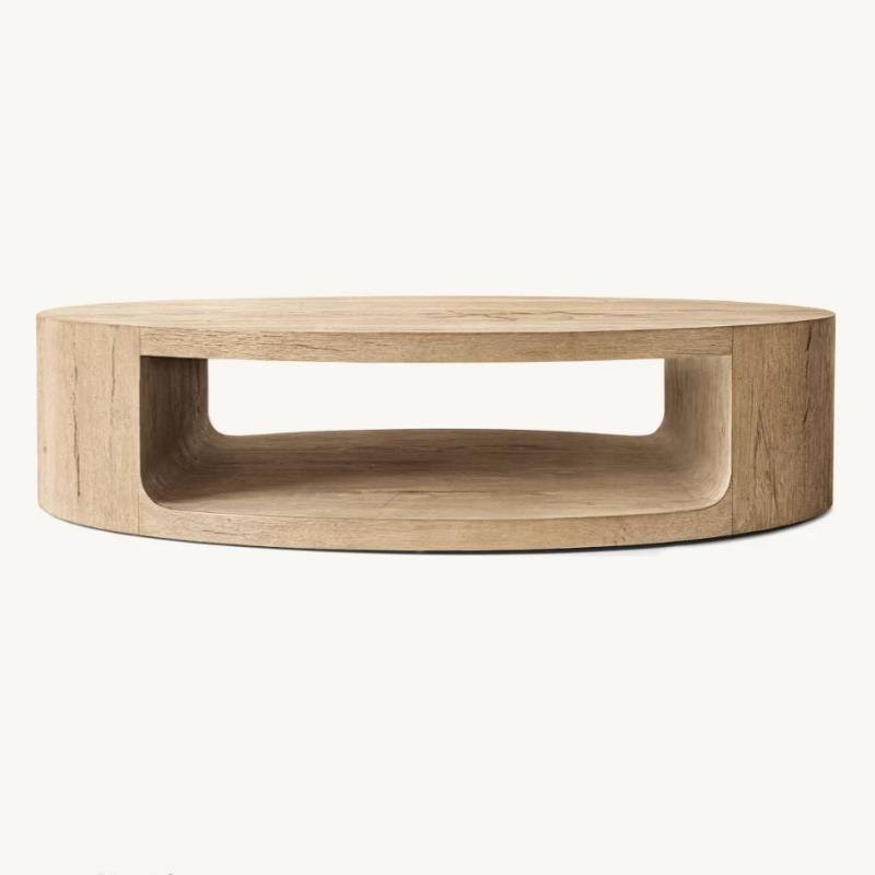 RH美式简约实木圆形茶几客厅咖啡桌家具别墅民宿工厂出口可发海外