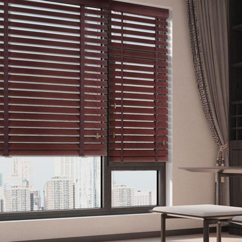实木缎木百叶窗帘家用书房客厅办公室卧室遮光奶油色木质百叶窗