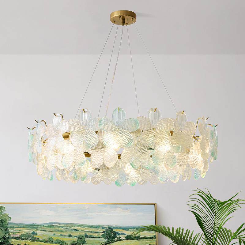 全光谱新款法式客厅吊灯现代花朵北欧餐厅灯奶油风卧室水晶吊灯