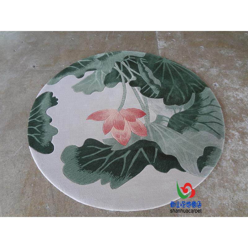 新西兰进口羊毛蓝色青花瓷花朵圆形客厅茶几地毯餐厅书房卧室大厅