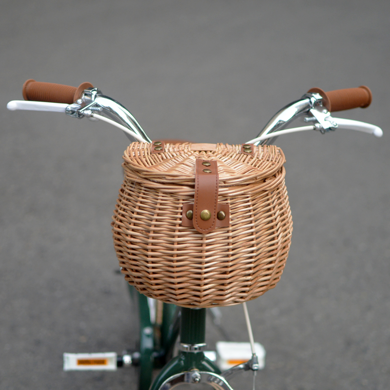 复古半圆藤编柳编车篮儿童自行车滑板车学步车折叠车电动车筐篮子