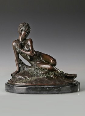 铜雕塑悠闲少女EP327欧式人物工艺饰品酒店客厅书房家居桌面摆件