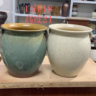 两个花盆,有底底1821孔耳朵的白色绿色