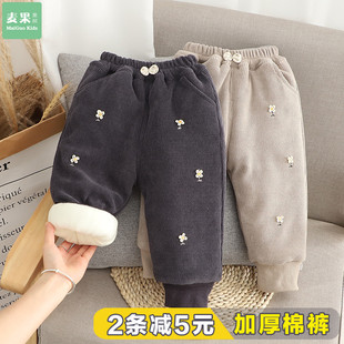 婴儿秋冬5儿童发夹棉裤 加厚3岁小宝宝三层加绒冬装 冬季 女宝宝棉裤