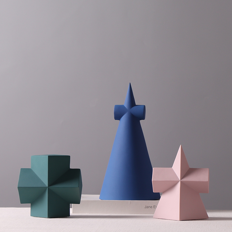 北欧极简几何体摆件创意家居客厅酒柜样板间桌面星形陶瓷小装饰品