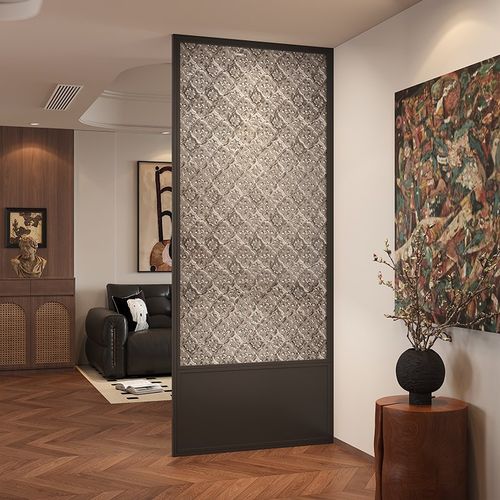 法式入户实木海棠玻璃顶天立地屏风隔断客厅装饰餐厅玄关固定座屏