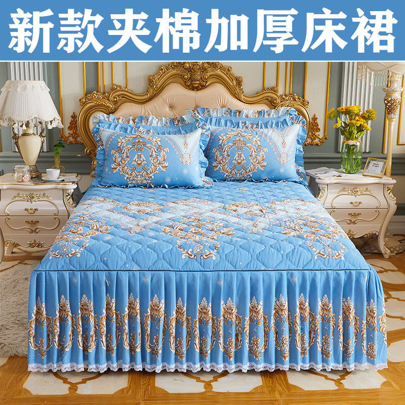 加厚夹棉床裙三件套韩版公主风防滑床罩单件床单床套席梦思保护套