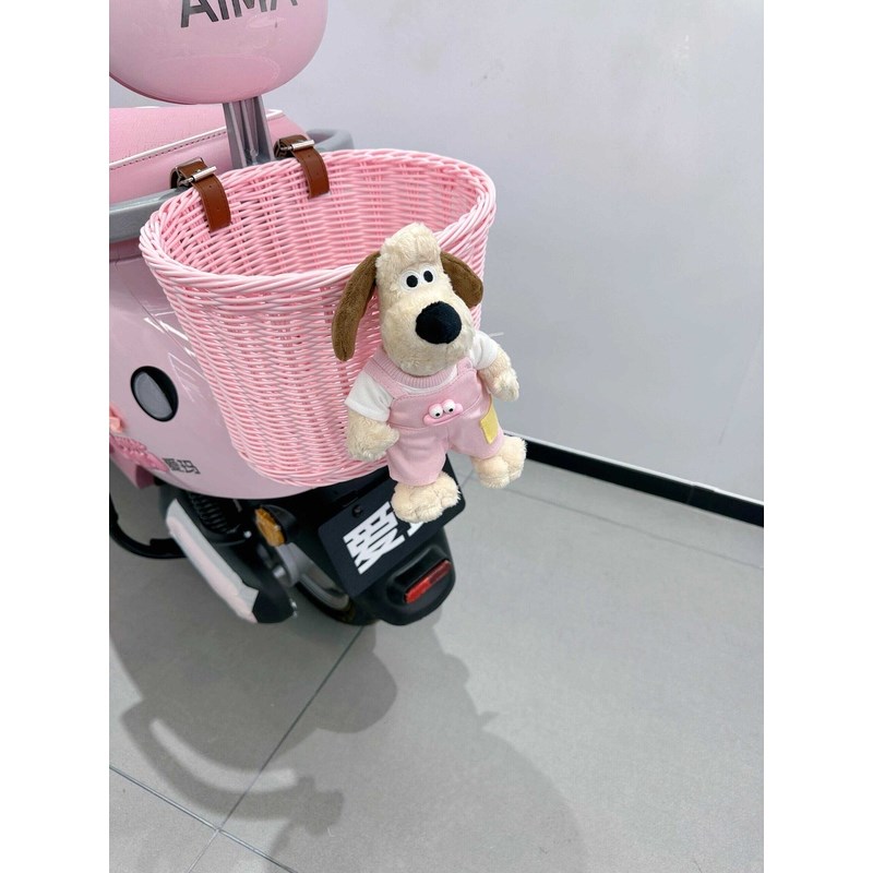 电动车实用小配件复古前车筐儿童自行车滑板车收纳篮电动藤编挂包