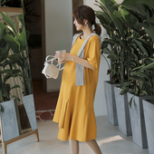 2022新款 款 女中长款 时尚 潮妈夏天纯棉T恤裙子 夏季 孕妇连衣裙夏装