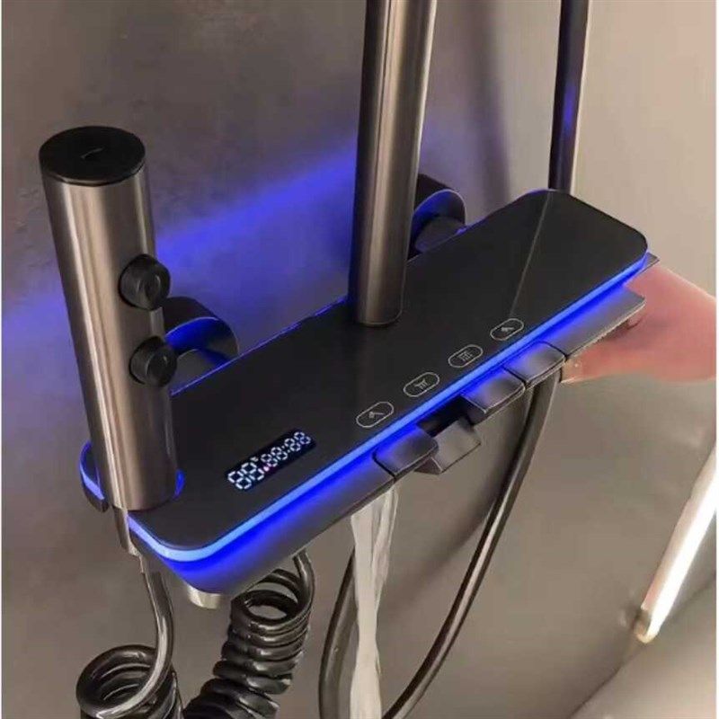 卫生间智能淋浴花洒套装氛围灯数显增压枪灰色全铜按键花洒,家装主材,恒温花洒套装,淘宝优惠券,粉丝福利购,淘宝优惠卷