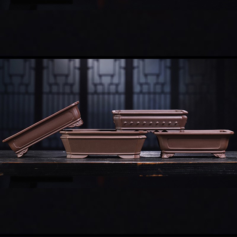 宜兴紫砂花盆长方花盆景盆栽老桩树根造景矮盆矮盆浅盆绿植马槽盆