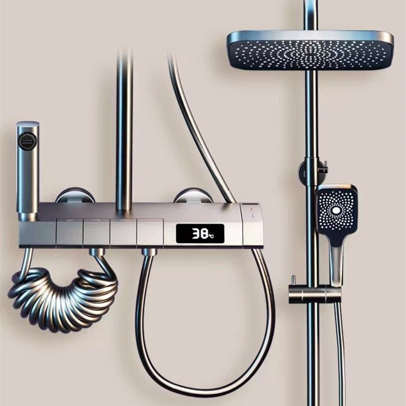 德国枪灰色恒温淋浴花洒套装数显淋雨浴全铜沐浴家用浴室增压花洒,家装主材,恒温花洒套装,淘宝优惠券,粉丝福利购,淘宝优惠卷