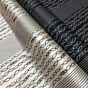 桑蚕丝真丝欧美大牌链条花布料19姆米喷绘弹力衬衣连衣裙丝绸面料