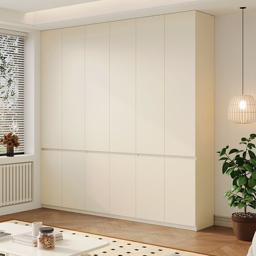 定制橡木书柜一体白m色全实木客厅靠墙置物柜平开门整墙储物柜书