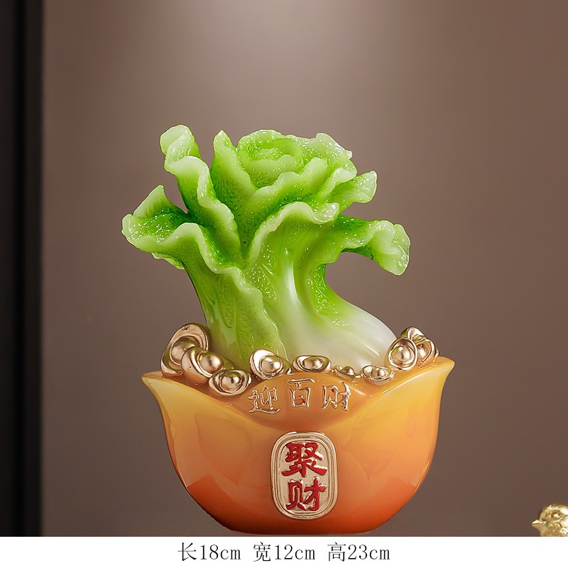 百财聚来白c菜招财摆件聚宝盆客厅玄关收银柜台装饰品乔迁开业礼