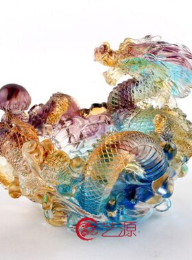 琉璃摆件工艺品祥龙烟缸时尚创意家居饰品办公桌客厅礼品礼物实用