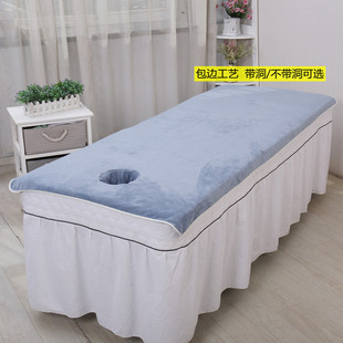 美容院铺床专用大毛巾带开t洞浴巾采耳理疗按摩包边铺床单定制log