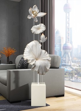 创意荷花客厅摆件大型落地电视柜旁玄关办L公室装饰品乔迁新居礼