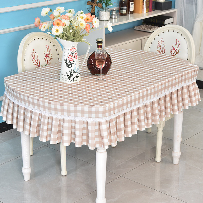 现代简约格子幼i儿园书桌保护套餐桌套家用北欧椭圆形桌布布艺定
