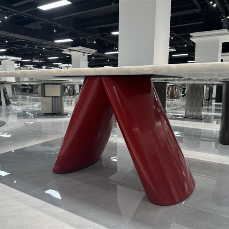 定制大理石奢石餐桌红色底座轻z奢别墅桌子底座支架奢侈石材桌面