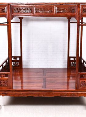 红花双人床典中式老榆木明仿古清实木架子梨复古村村家具乐床拔步