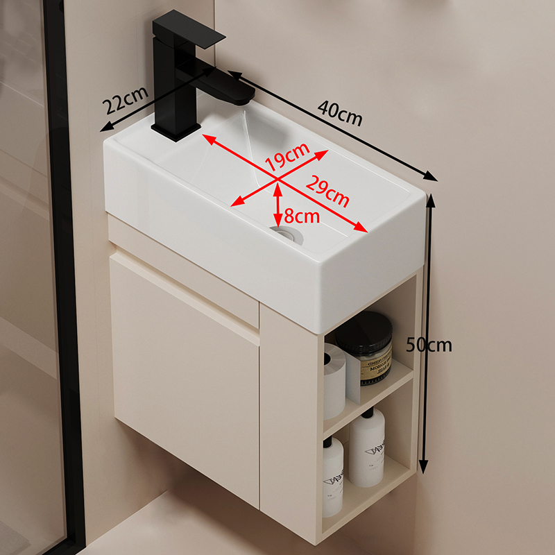 小户型防水挂墙式实木智能浴室柜组合G奶油灰墙角陶瓷洗手盆洗漱