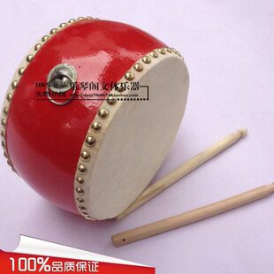 鼓木质鼓送  木质鼓7CM宝宝红 鼓棒5寸牛皮鼓鼓1扁 小鼓