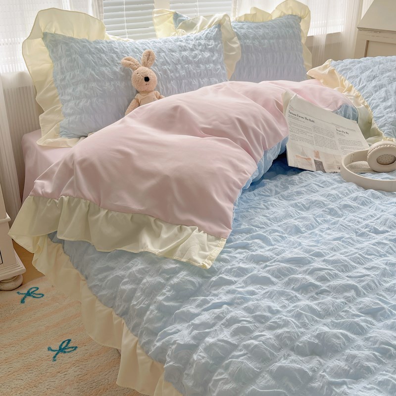 公主风泡泡纱水洗棉床上s四件套小清新床单被套宿舍床笠三件套床